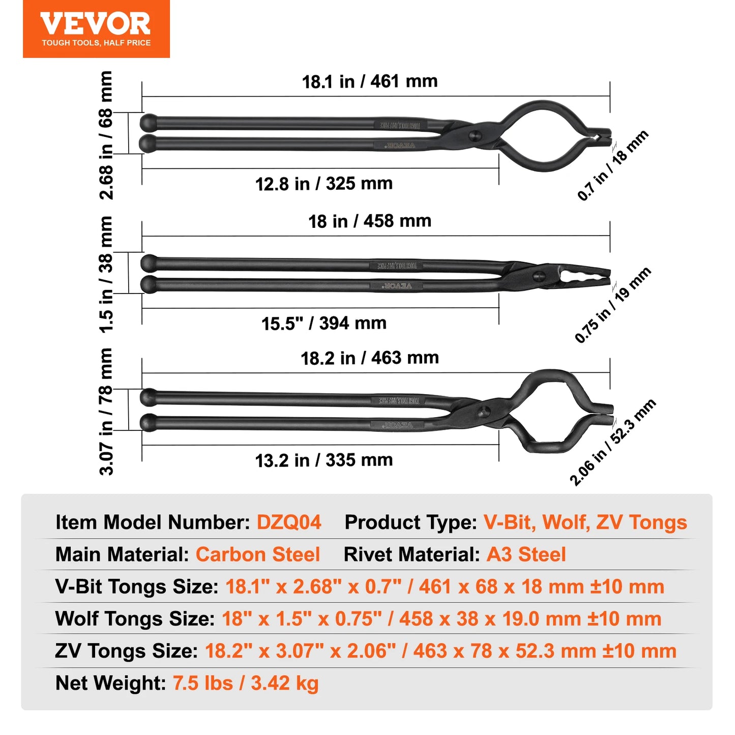 SucceBuy Blacksmith Tongs 18 Inch V Bit Bolt Tongs Wolf Jaw Tongs Z V Bit Tongs Gripping Tongs Carbon Steel Forge Tongs