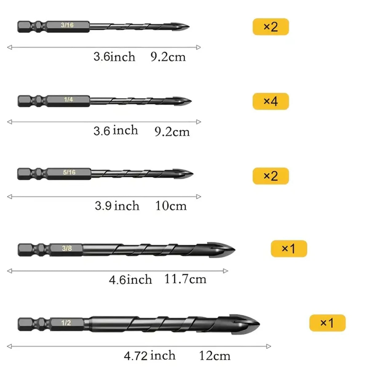 10 Pcs Masonry Concrete Drill Bit Set for Tile Brick Glass Plastic and Wood Tungsten Carbide Tip