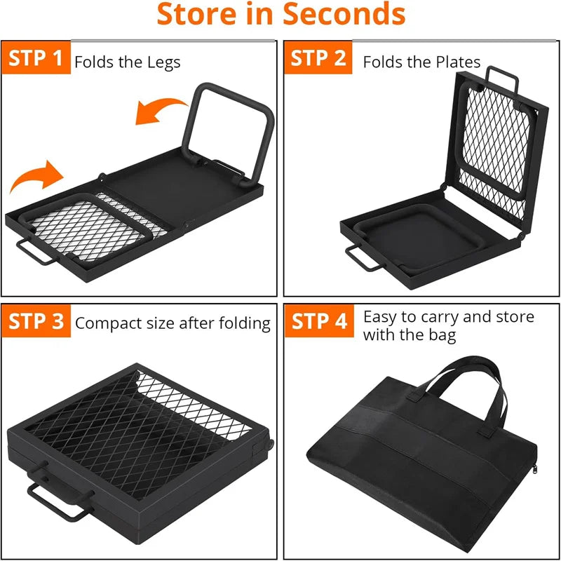 Folding Campfire Grill Heavy Duty Steel Mesh Grate Portable Camping Grates Over Fire Pit Campfire Cooking Grilling Rack