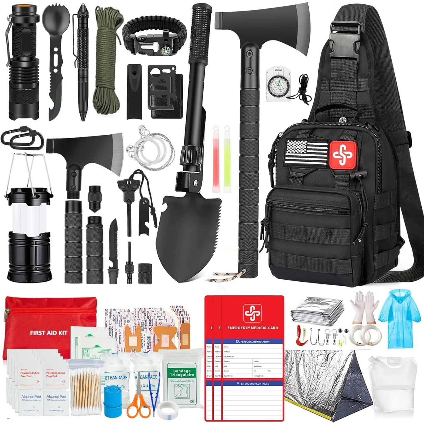Survival Kit 262 Pieces of Survival Equipment and Supplies First Aid Kit and Crossbody Bag