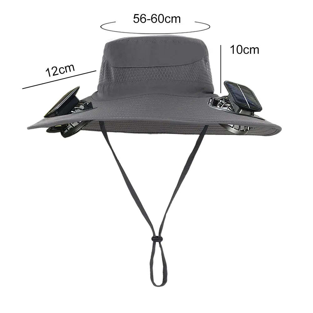 Outdoor Solar Fan Hat UV Protection Sun Hat with Solar Powered Fans Breathable Wide Brim Fishing Hat for Camping and Hiking
