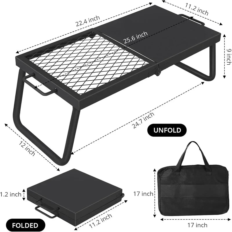 Folding Campfire Grill Heavy Duty Steel Mesh Grate Portable Camping Grates Over Fire Pit Campfire Cooking Grilling Rack