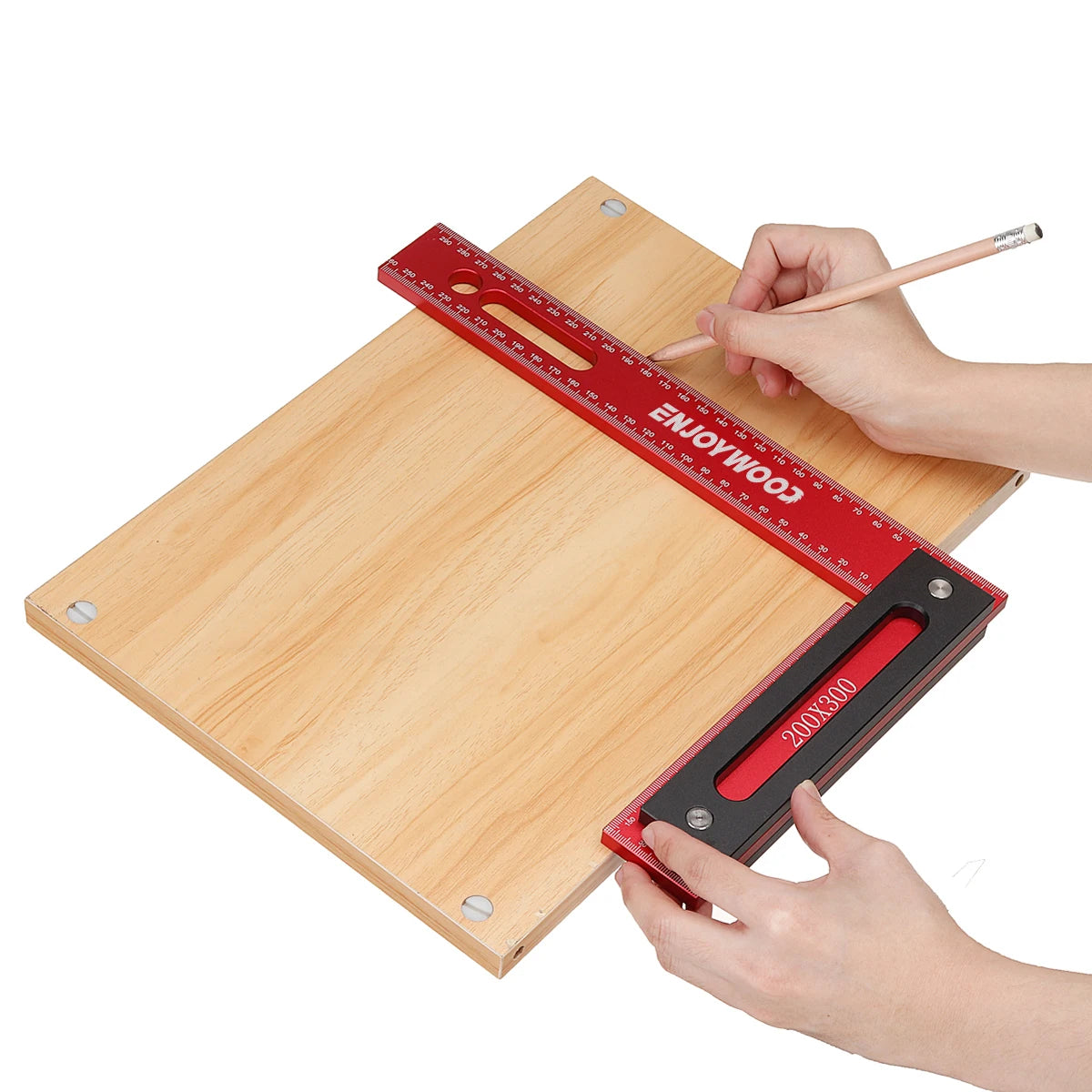 300x200mm L Shaped Precision Square Right Angle Ruler Metric Imperial Measurements Aluminum Alloy Woodworking Tool