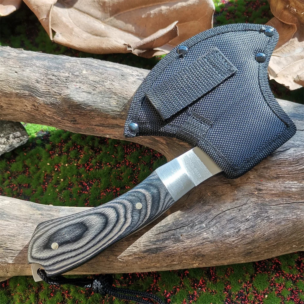 Portable Tactical Stainless Steel Camping Axe with Colored Wooden Handle Lightweight Outdoor Survival Tool