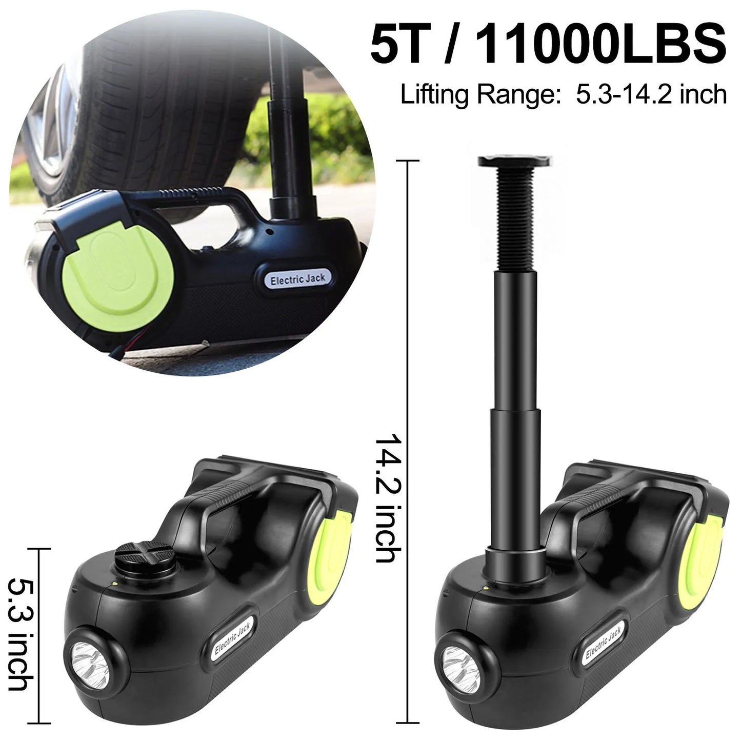 VEVOR 5 Ton 12V Electric Car Jack Kit with Impact Wrench and LED Light Portable Hydraulic Tire Lifting Tool