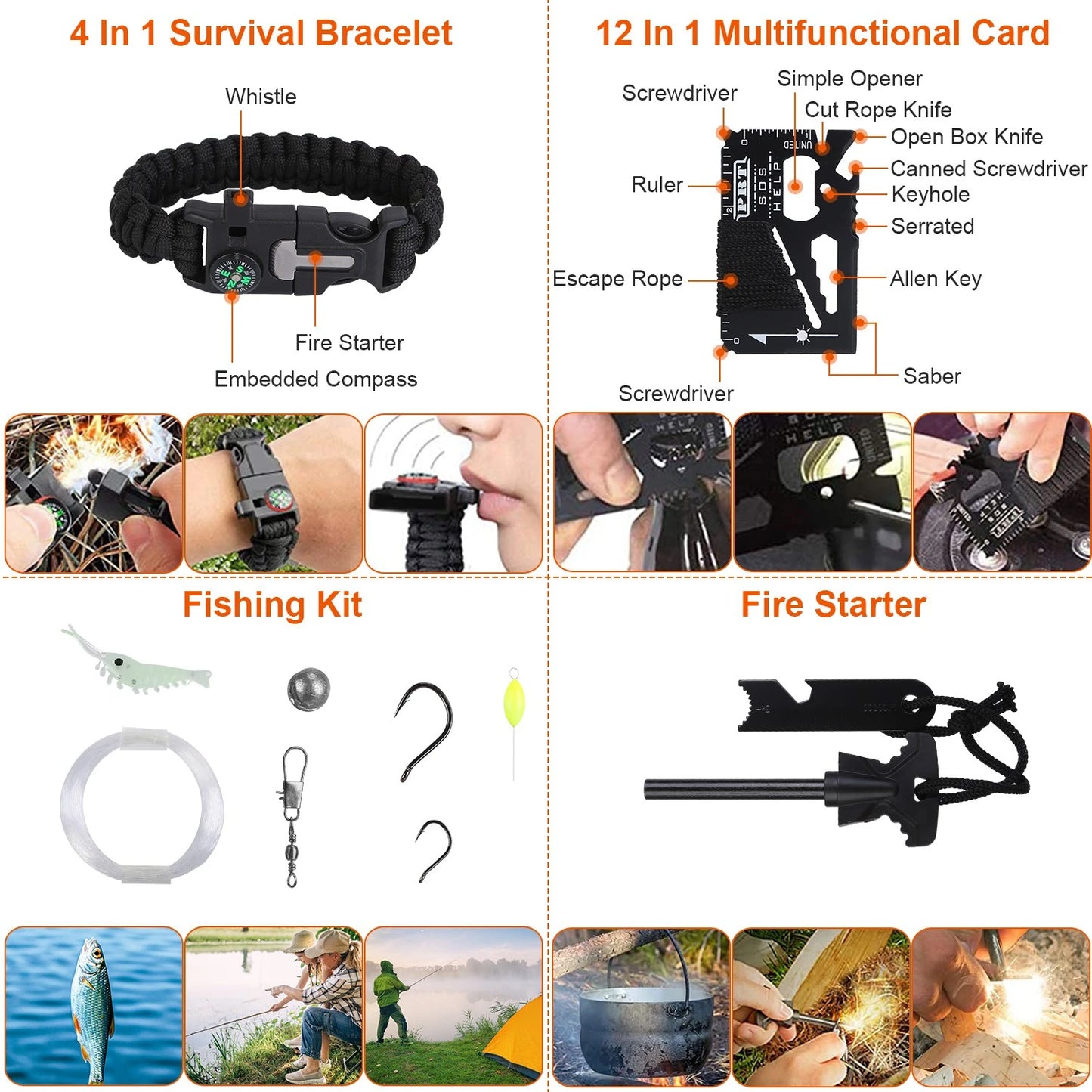 125 In 1 Emergency Survival Kit Trauma Bag Outdoor Multifunctional Camping Gear First Aid Kit Wilderness Axe Shovel Flashlight