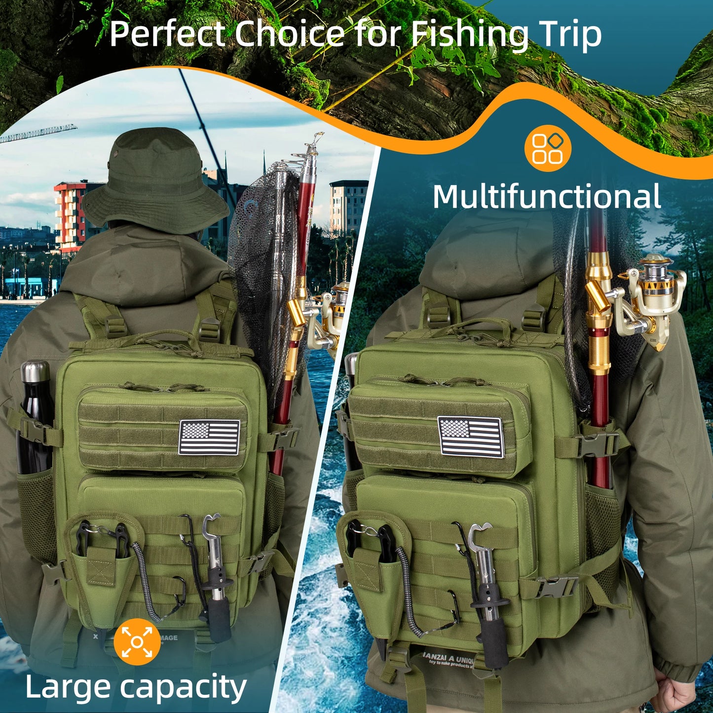 25L Tactical Fishing Hunting Backpack Men's Travel Large Capacity Waterproof Outdoor Bag