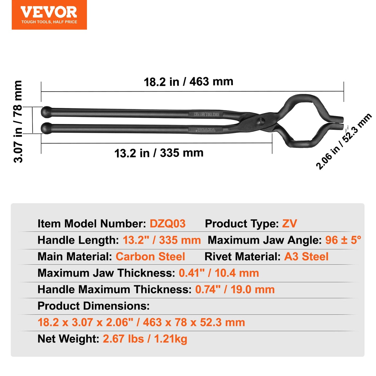 SucceBuy Blacksmith Tongs 18 Inch V Bit Bolt Tongs Wolf Jaw Tongs Z V Bit Tongs Gripping Tongs Carbon Steel Forge Tongs