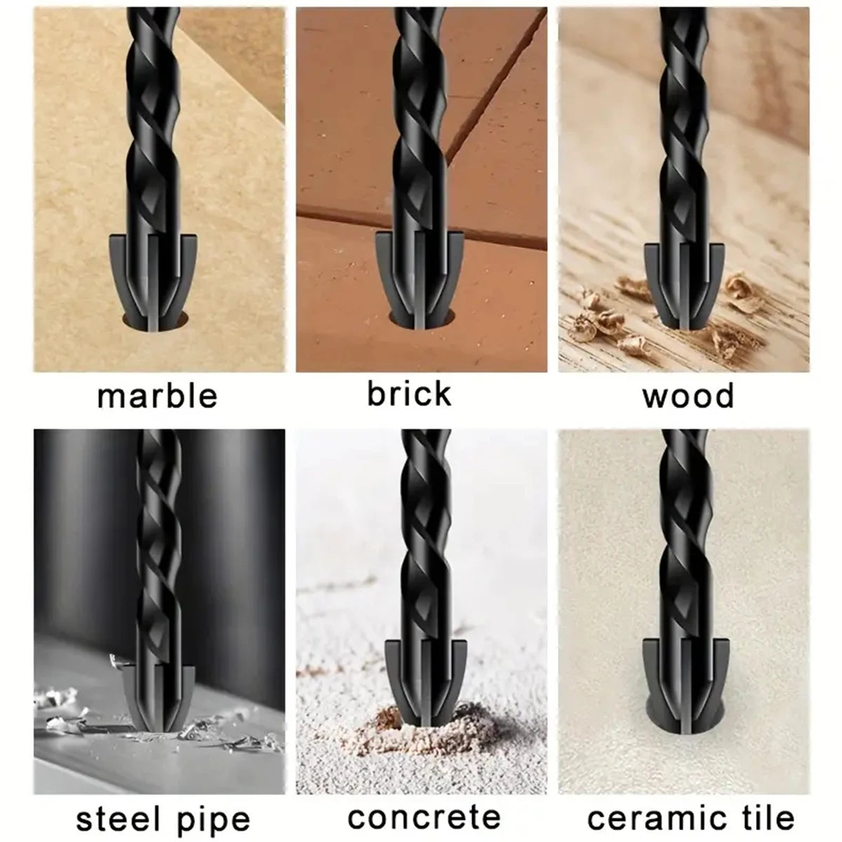 10 Pcs Masonry Concrete Drill Bit Set for Tile Brick Glass Plastic and Wood Tungsten Carbide Tip