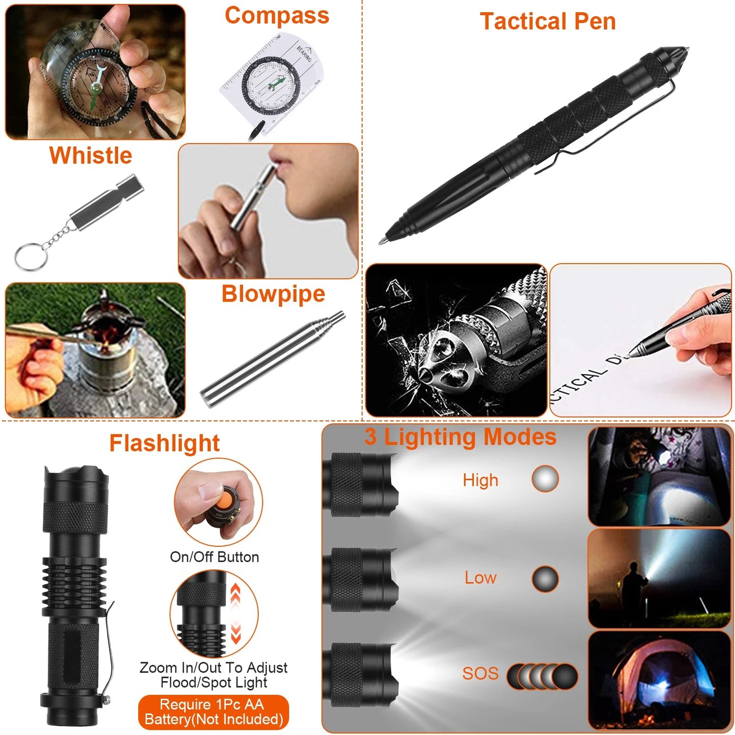 125 In 1 Emergency Survival Kit Trauma Bag Outdoor Multifunctional Camping Gear First Aid Kit Wilderness Axe Shovel Flashlight