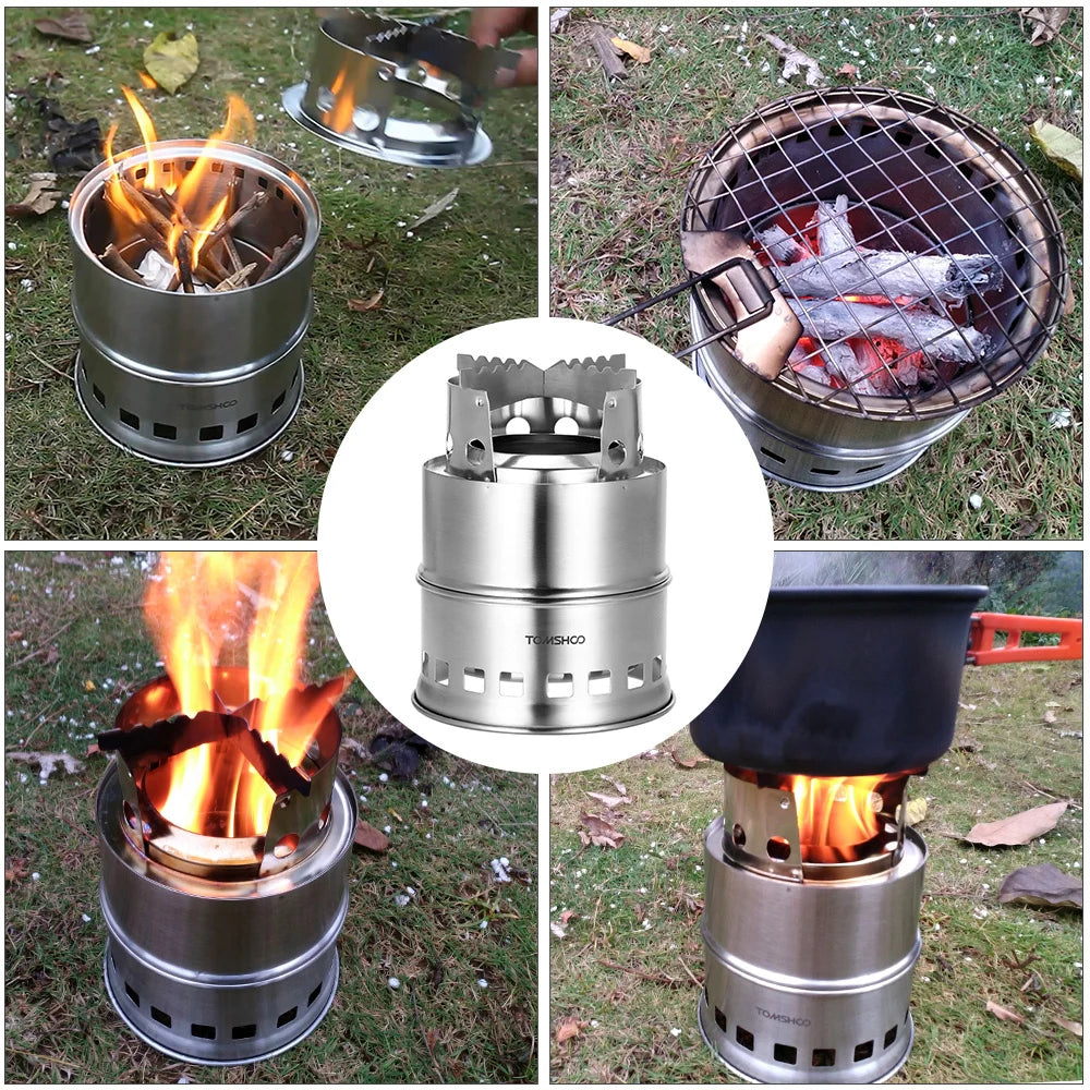 Upgrade Portable Camping Stove and Backpacking Stove Windproof Wood Burning Stove with Foldable Handle for Hiking Picnic and BBQ