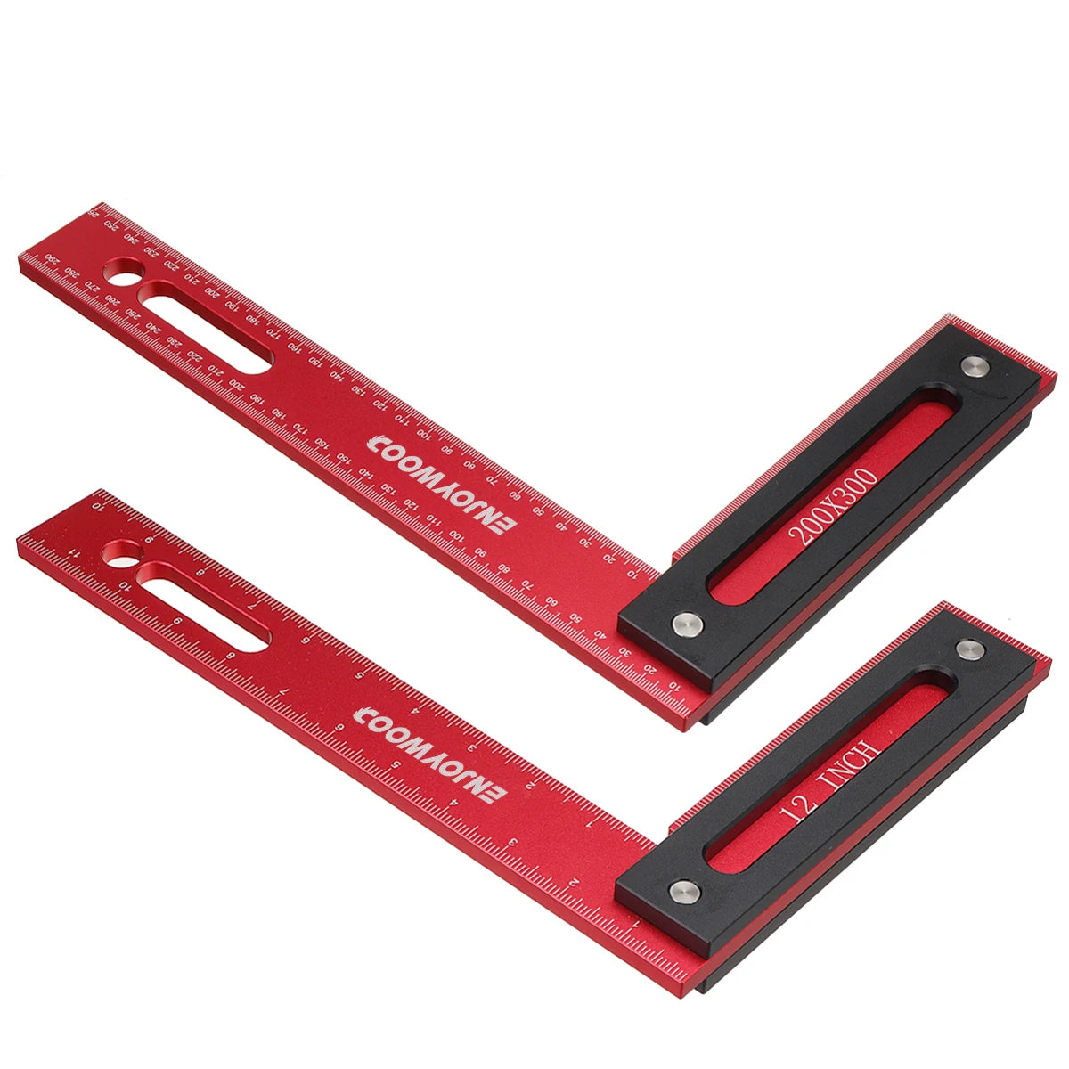 300x200mm L Shaped Precision Square Right Angle Ruler Metric Imperial Measurements Aluminum Alloy Woodworking Tool