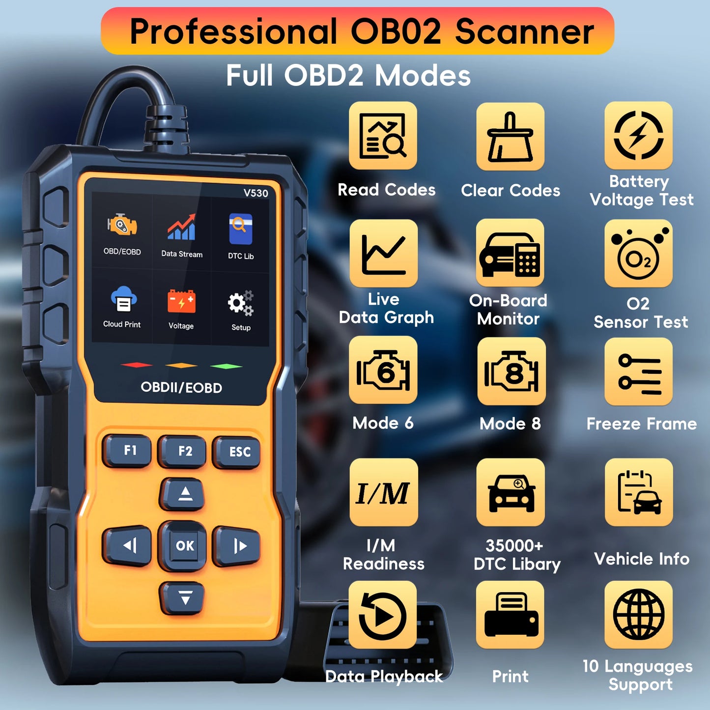Professional OBD2 Scanner Diagnostic Tool Check Engine Code Reader OBD2 Scanner Mode 6 Mode 8 Car Diagnostic Scan with Reset