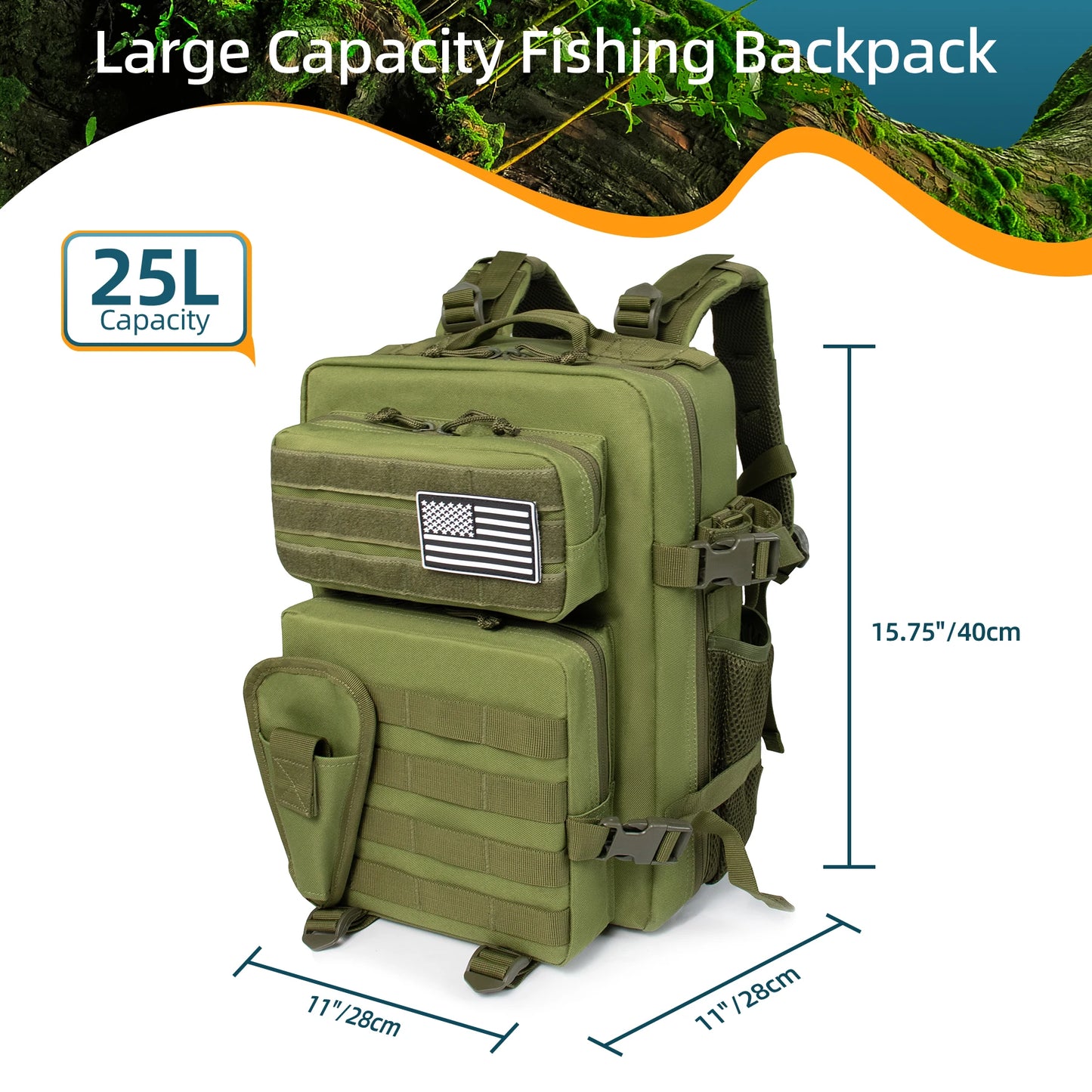 25L Tactical Fishing Hunting Backpack Men's Travel Large Capacity Waterproof Outdoor Bag