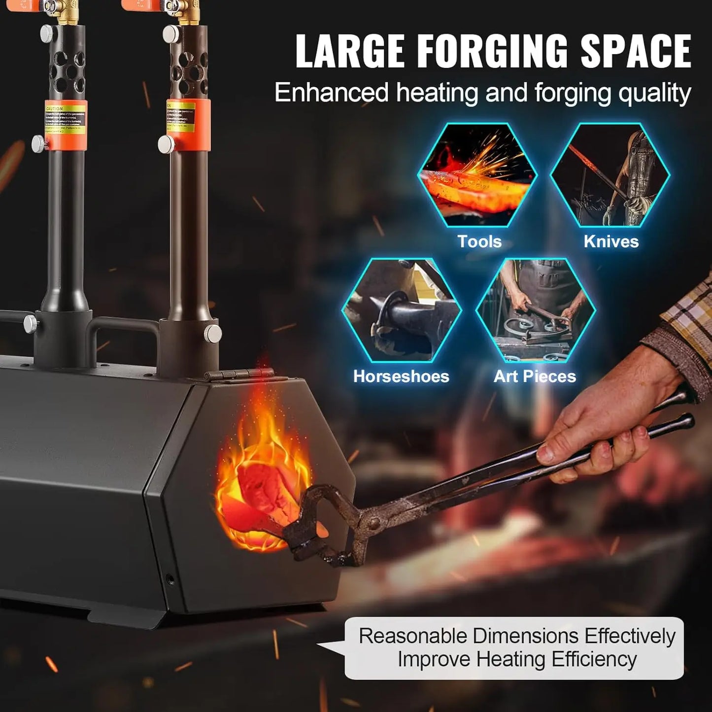 Portable Propane Forge 3 Burner Farrier Forge 2600 Degrees Fahrenheit Tool and Knife Making Blacksmithing Gas Forge Large Capacity Hexagon