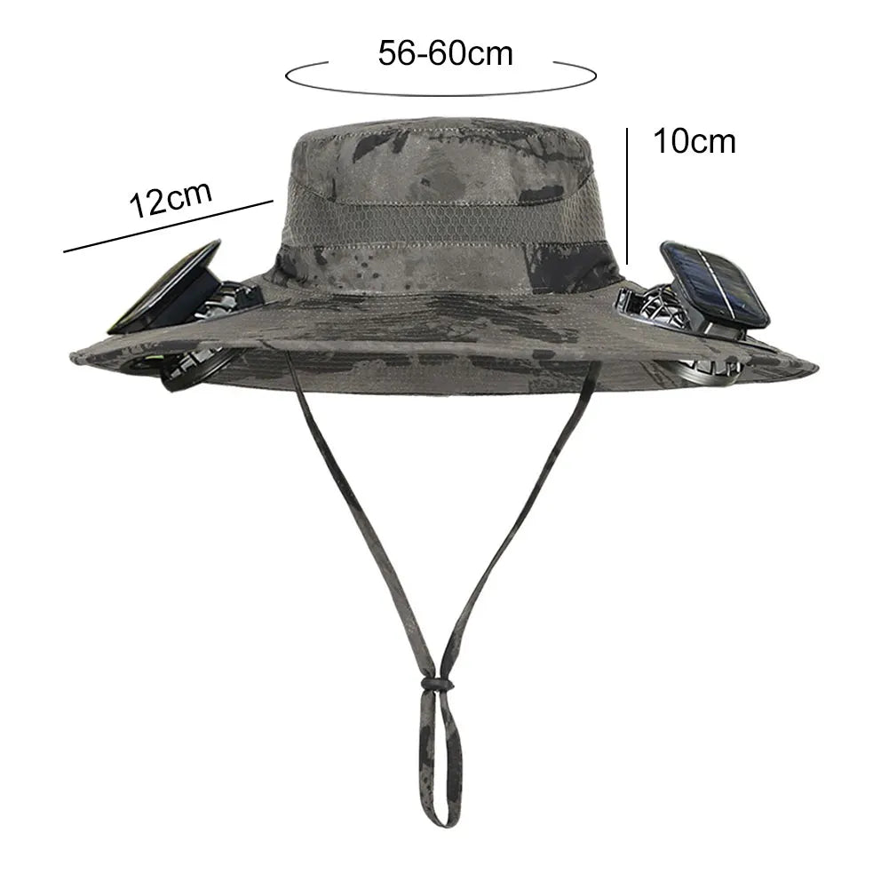 Outdoor Solar Fan Hat UV Protection Sun Hat with Solar Powered Fans Breathable Wide Brim Fishing Hat for Camping and Hiking