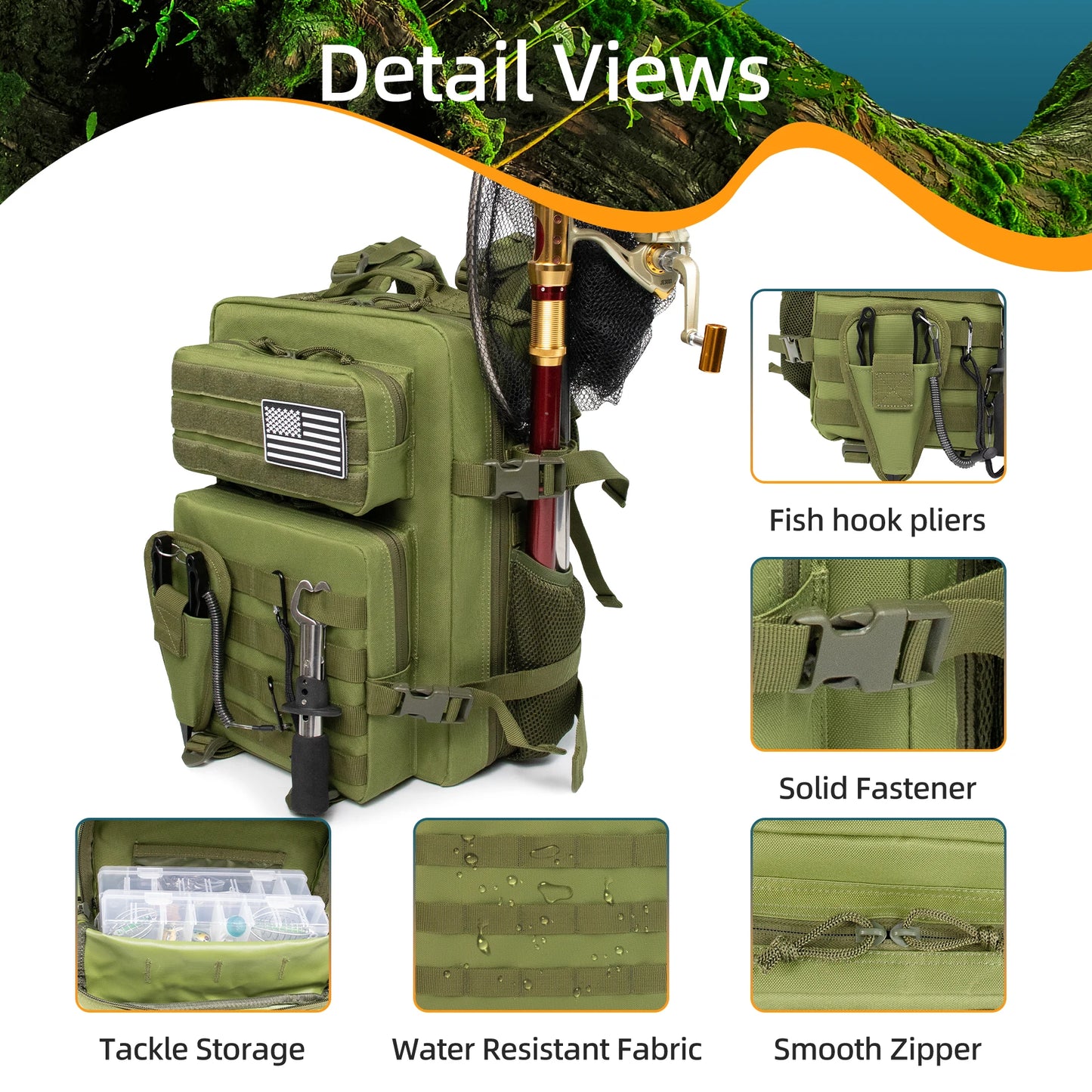 25L Tactical Fishing Hunting Backpack Men's Travel Large Capacity Waterproof Outdoor Bag