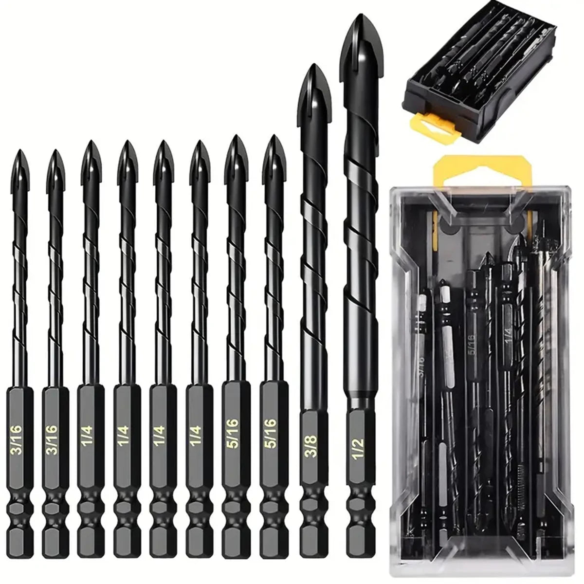 10 Pcs Masonry Concrete Drill Bit Set for Tile Brick Glass Plastic and Wood Tungsten Carbide Tip