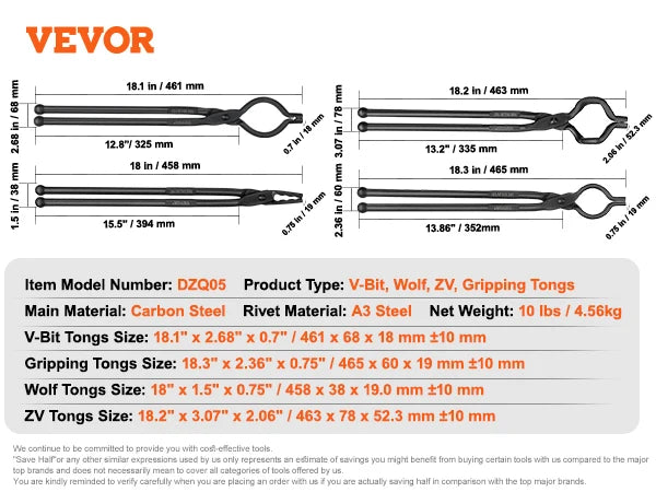 SucceBuy Blacksmith Tongs 18 Inch V Bit Bolt Tongs Wolf Jaw Tongs Z V Bit Tongs Gripping Tongs Carbon Steel Forge Tongs