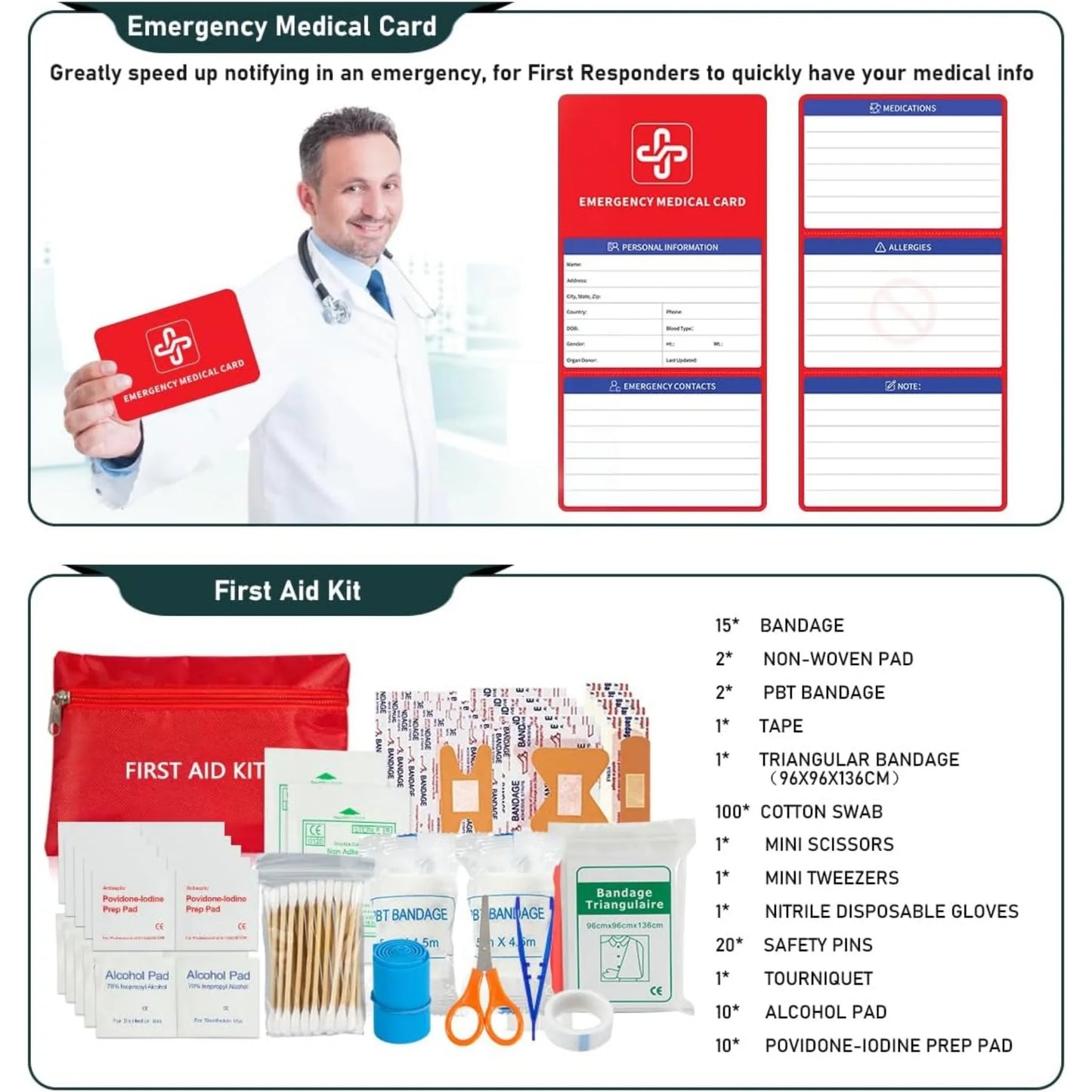 Survival Kit 262 Pieces of Survival Equipment and Supplies First Aid Kit and Crossbody Bag