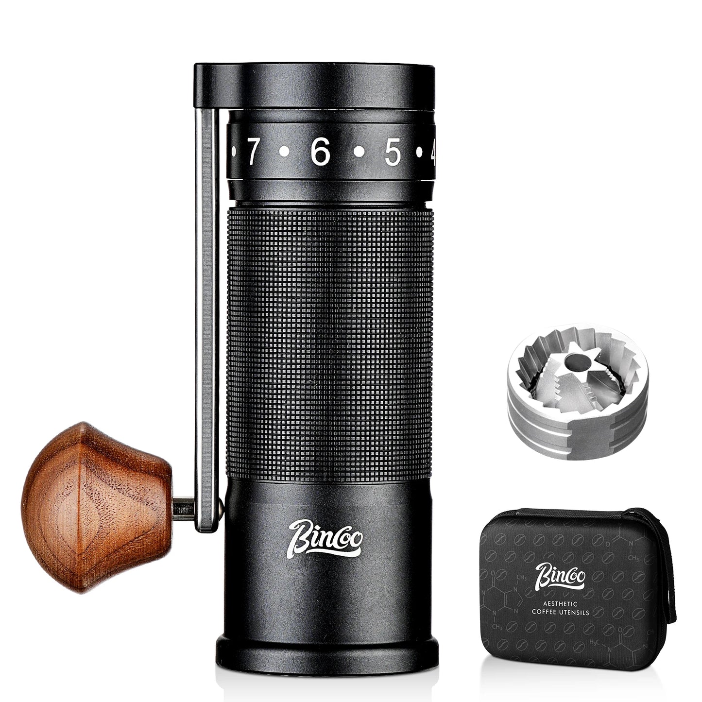 Bincoo Foldable Manual Coffee Grinder with External Adjustable Setting Stainless Steel Burr Grinder and Portable Storage Bag