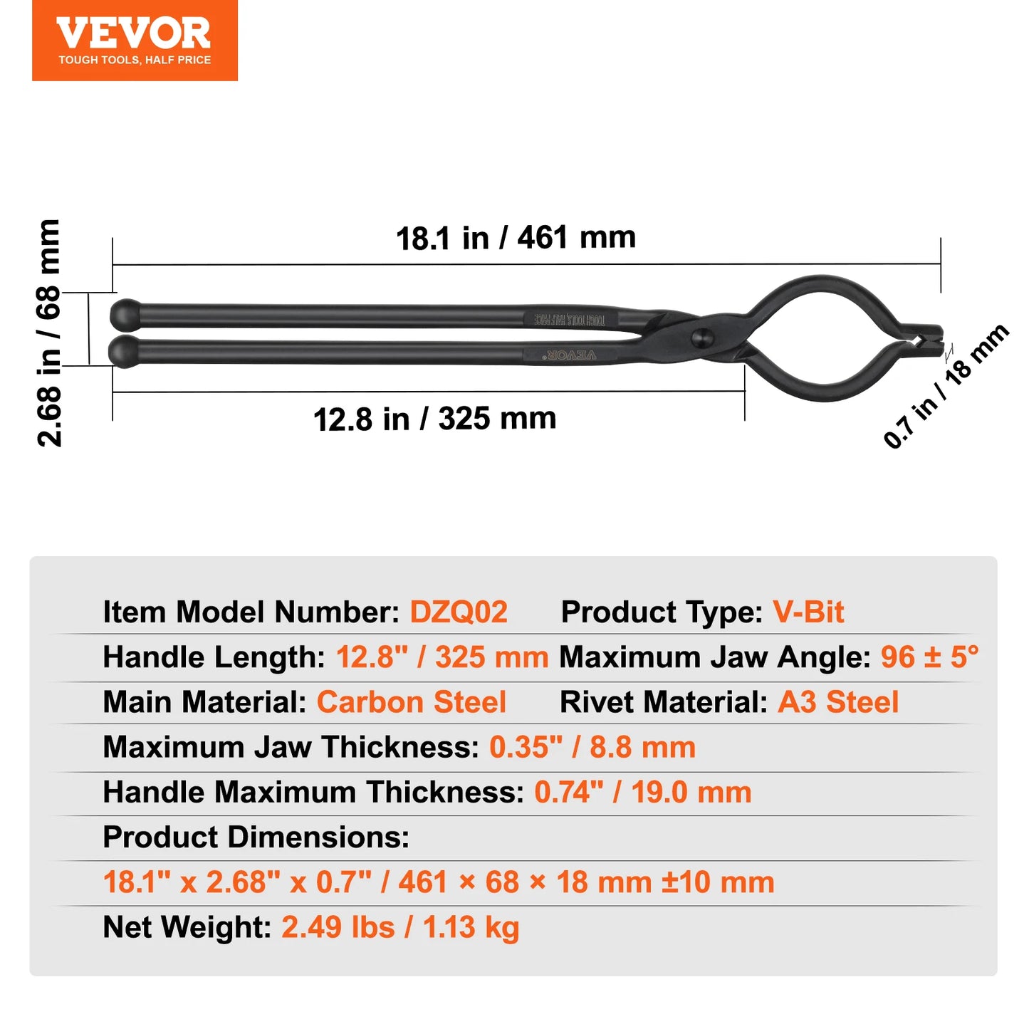 SucceBuy Blacksmith Tongs 18 Inch V Bit Bolt Tongs Wolf Jaw Tongs Z V Bit Tongs Gripping Tongs Carbon Steel Forge Tongs