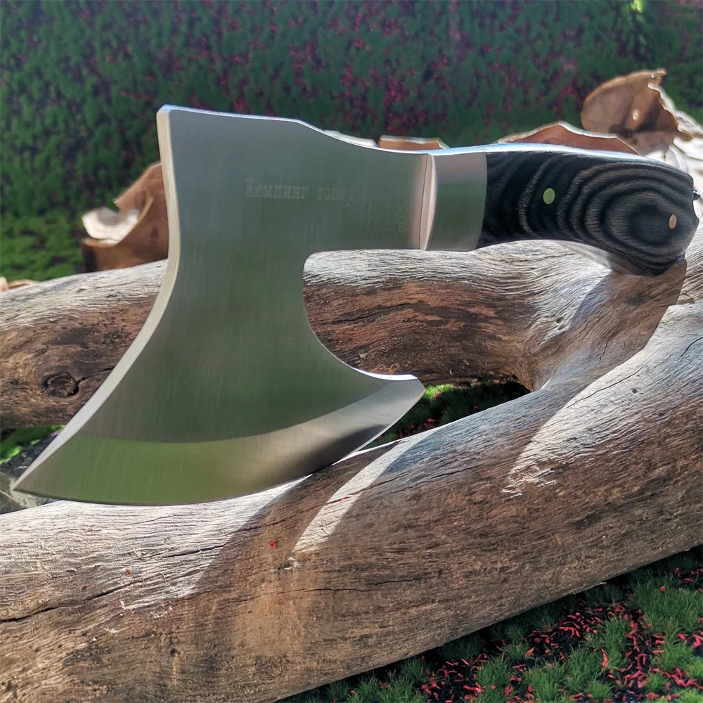 Portable Tactical Stainless Steel Camping Axe with Colored Wooden Handle Lightweight Outdoor Survival Tool