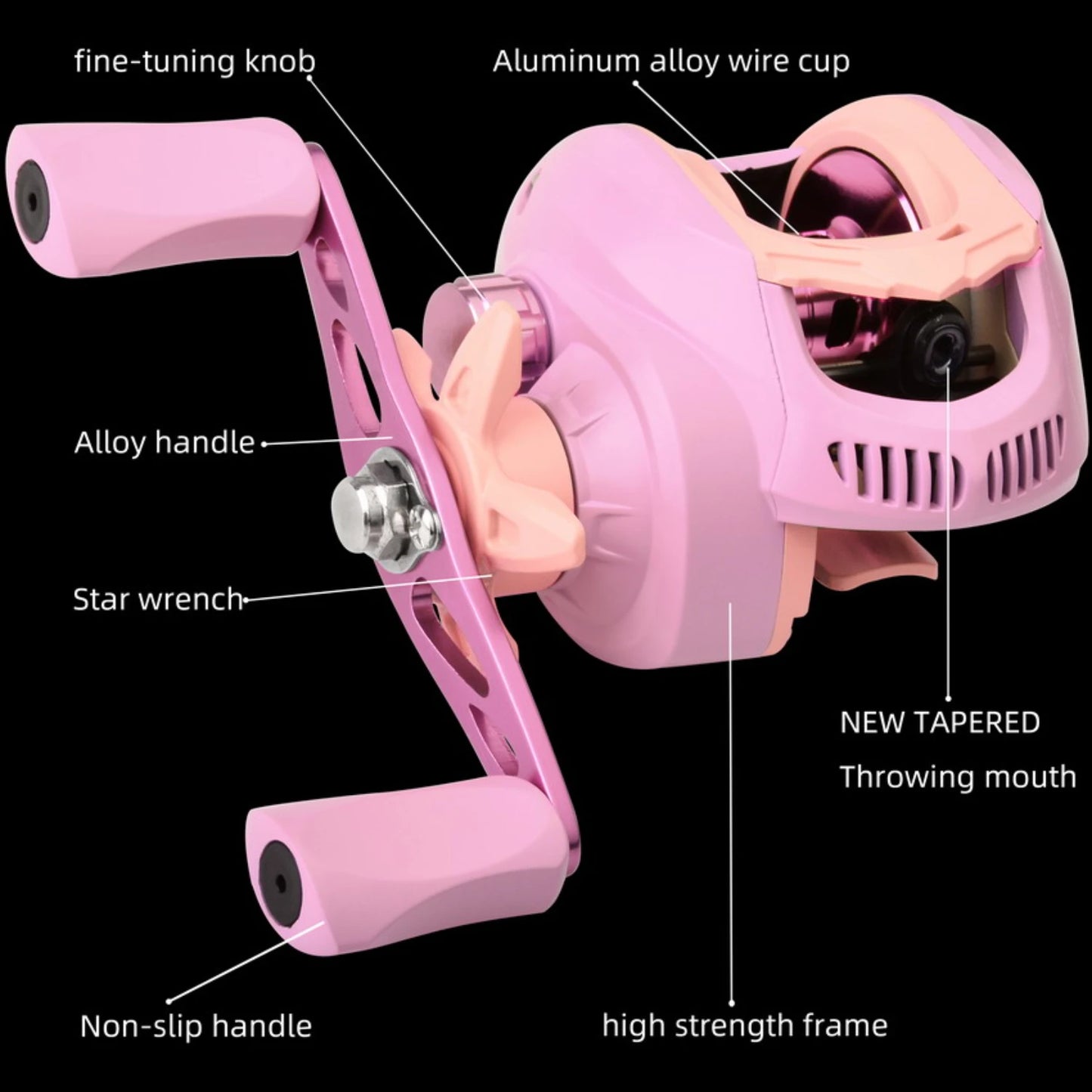 Ultra Light Pink Left Right Handed Brake System Baitcasting Fishing Reel 7.2 to 1 Gear Ratio