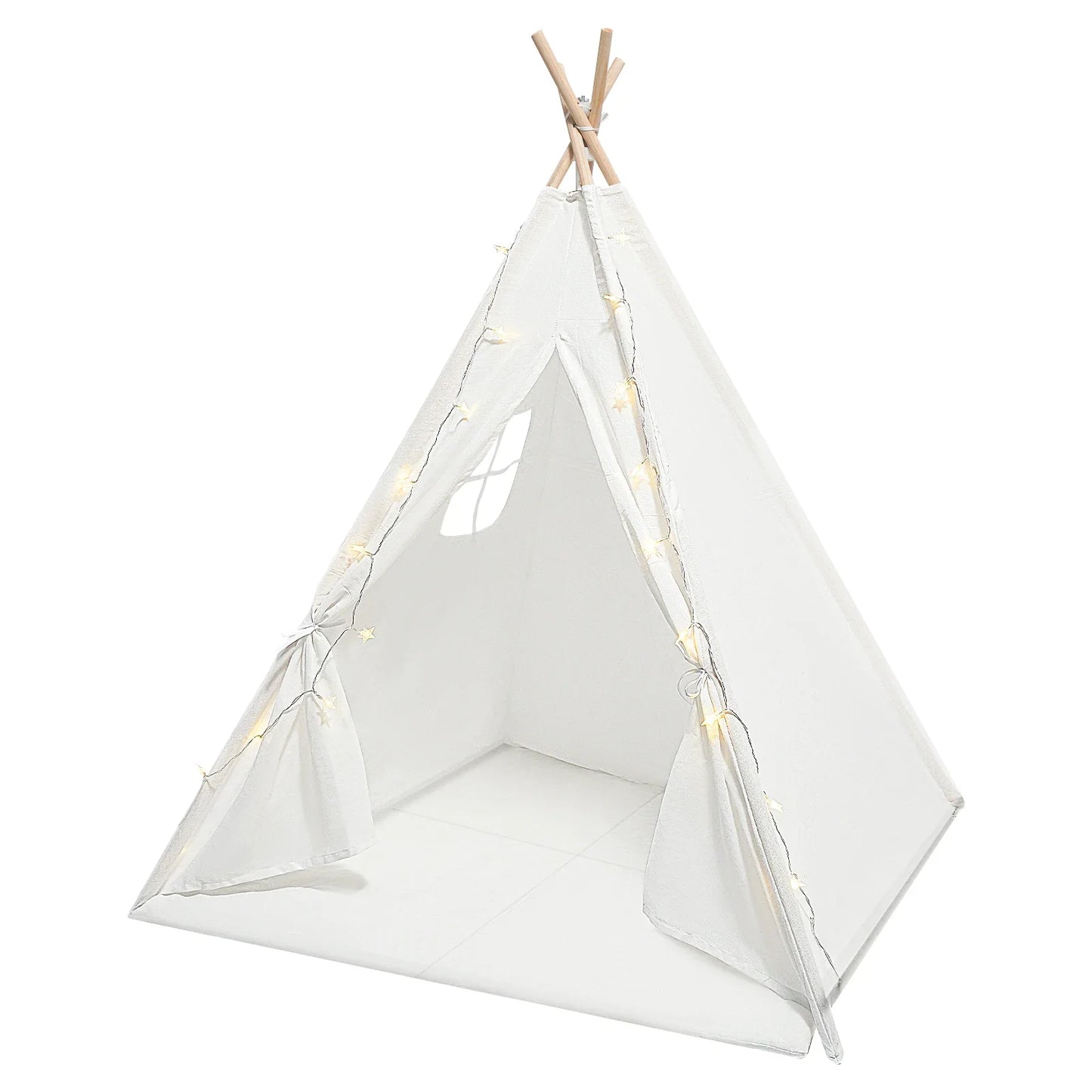 Modern Kids Teepee Tent with LED Lights and Padded Mat Foldable 47x55 Inch Cotton Playhouse for Indoor and Outdoor Use