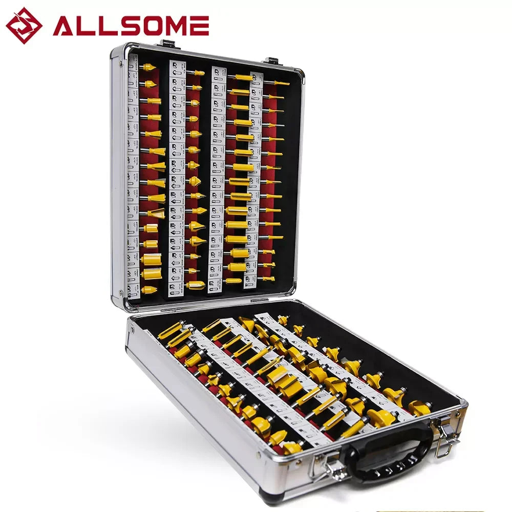 Allsome 100pcs 1/4 Inch Router Bits Carbide Wood Milling Cutter for Woodworking Projects