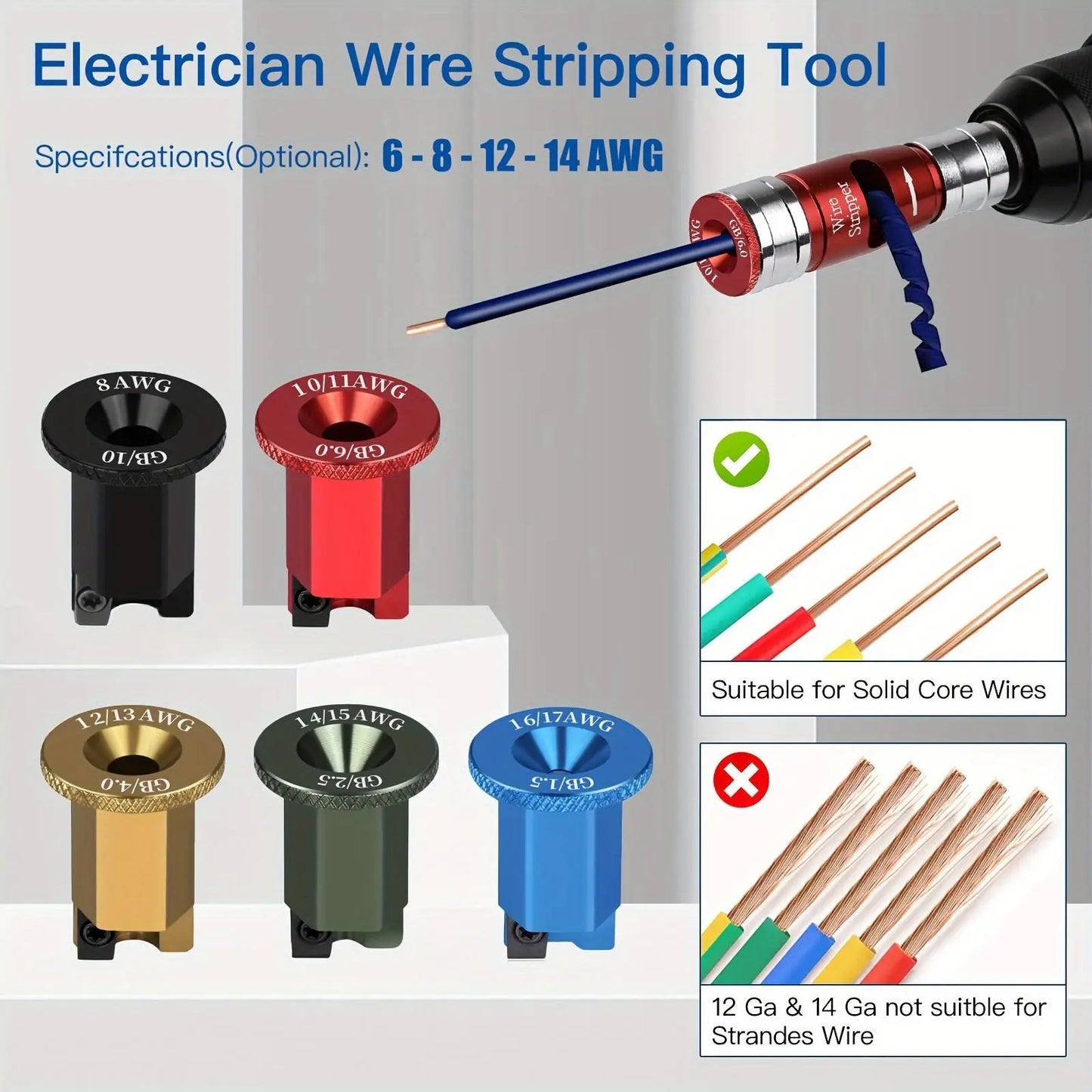 8 In 1 Bit Stripper And Twist Tool Set Industrial Grade Electrician Quick Stripping Kit
