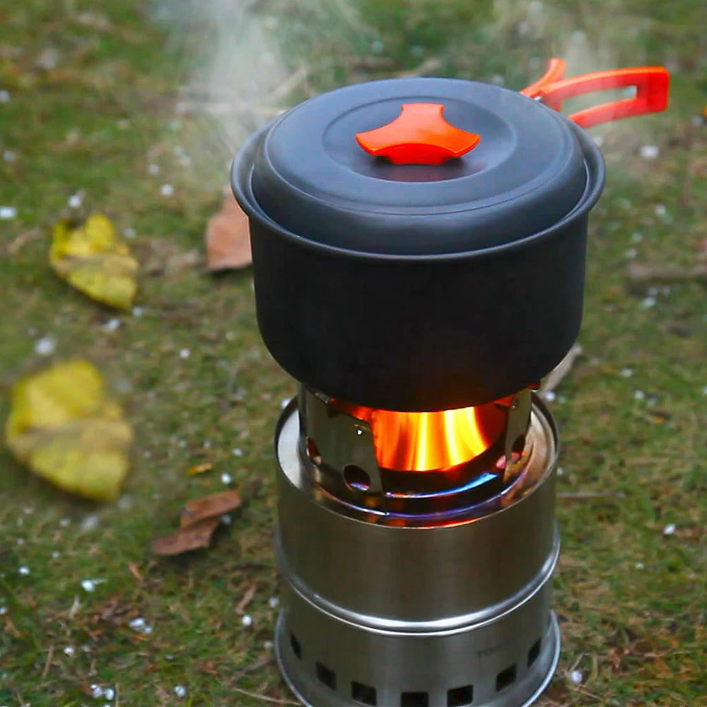 Upgrade Portable Camping Stove and Backpacking Stove Windproof Wood Burning Stove with Foldable Handle for Hiking Picnic and BBQ