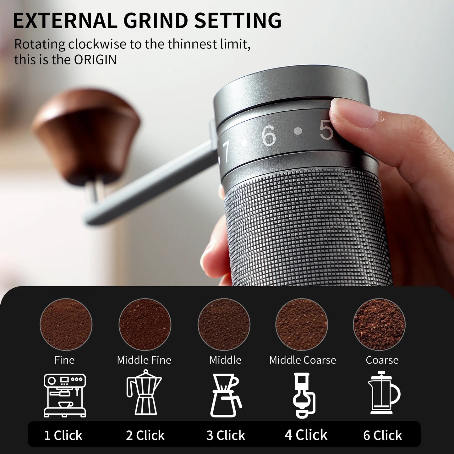 Bincoo Foldable Manual Coffee Grinder with External Adjustable Setting Stainless Steel Burr Grinder and Portable Storage Bag