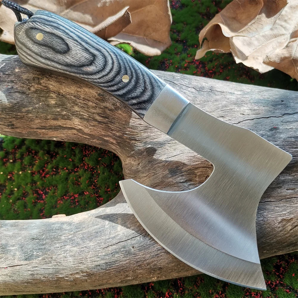 Portable Tactical Stainless Steel Camping Axe with Colored Wooden Handle Lightweight Outdoor Survival Tool