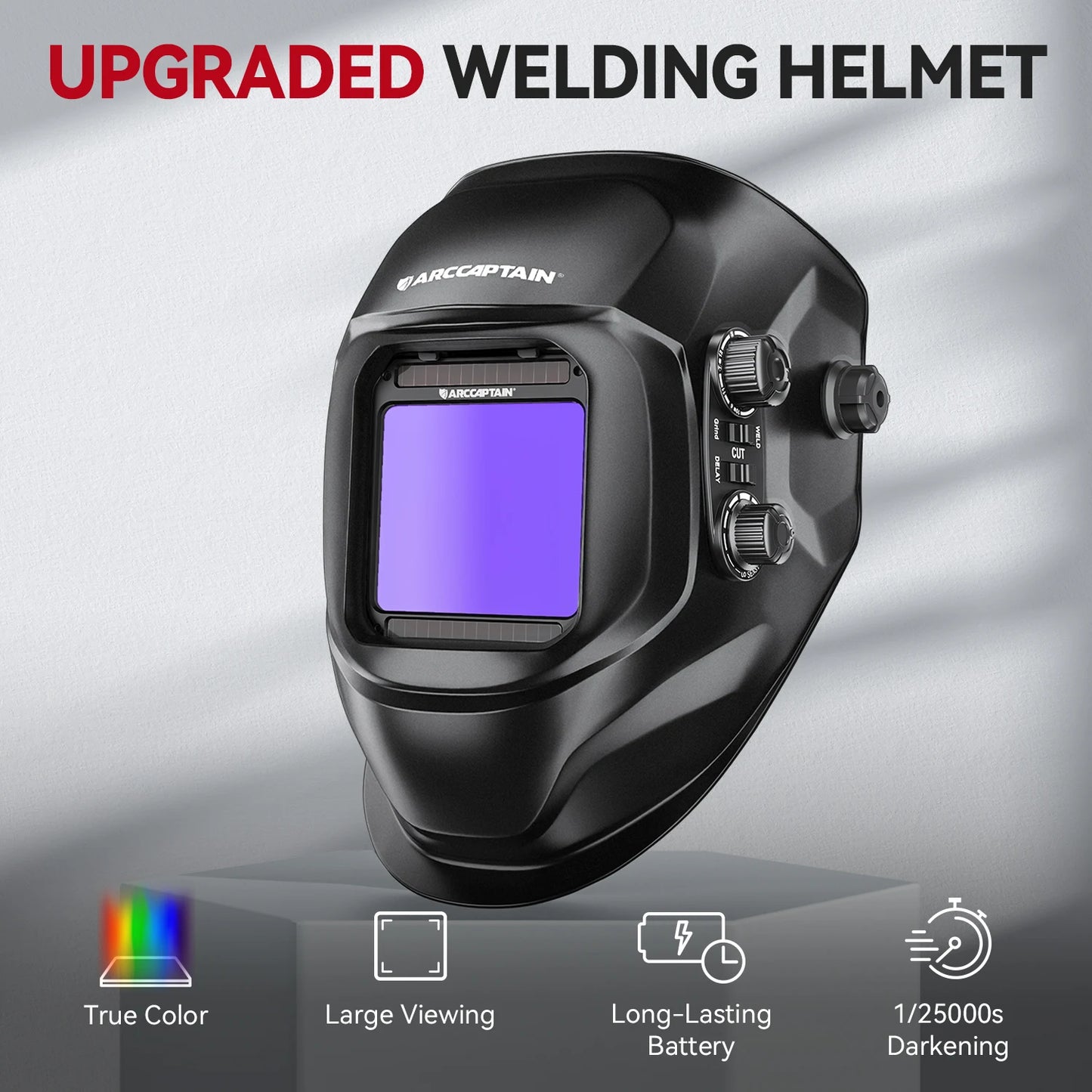 Arccaptain Welding Helmet Welder Mask Large View True Color Solar Power Auto Darkening Welding Mask for Arc MIG TIG Welding