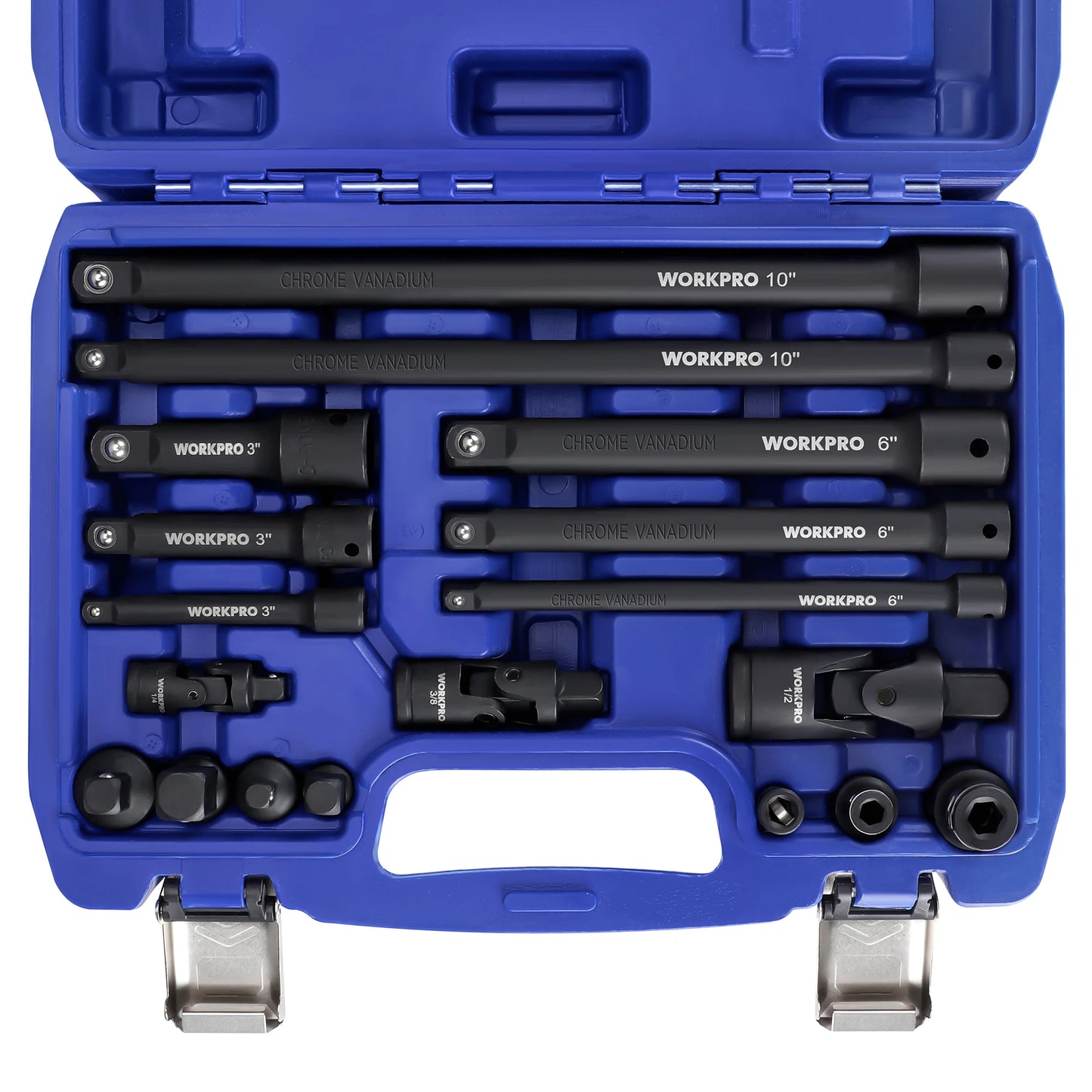 Workpro 18 Pieces Drive Tool Accessory Set with Socket Adapters Socket Extension Bar Swivel Universal Joints Impact Coupler