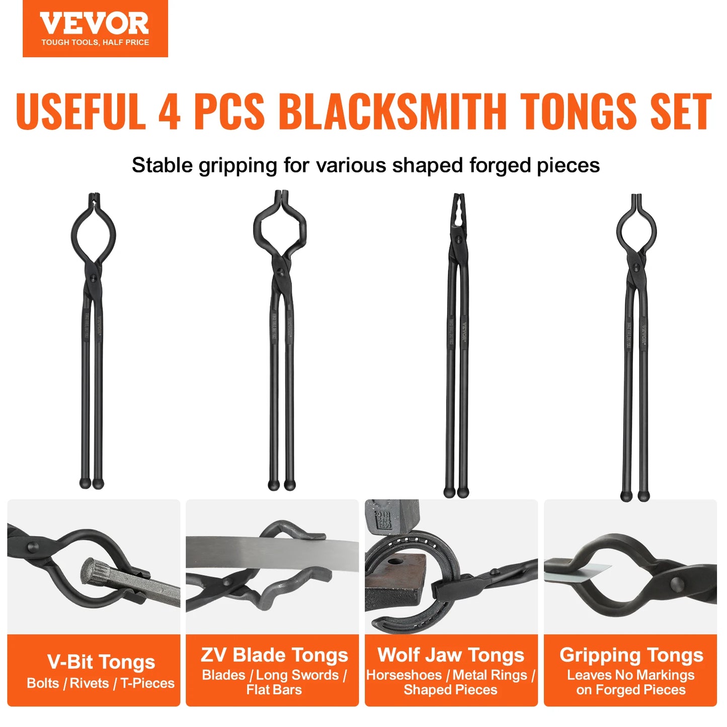 SucceBuy Blacksmith Tongs 18 Inch V Bit Bolt Tongs Wolf Jaw Tongs Z V Bit Tongs Gripping Tongs Carbon Steel Forge Tongs