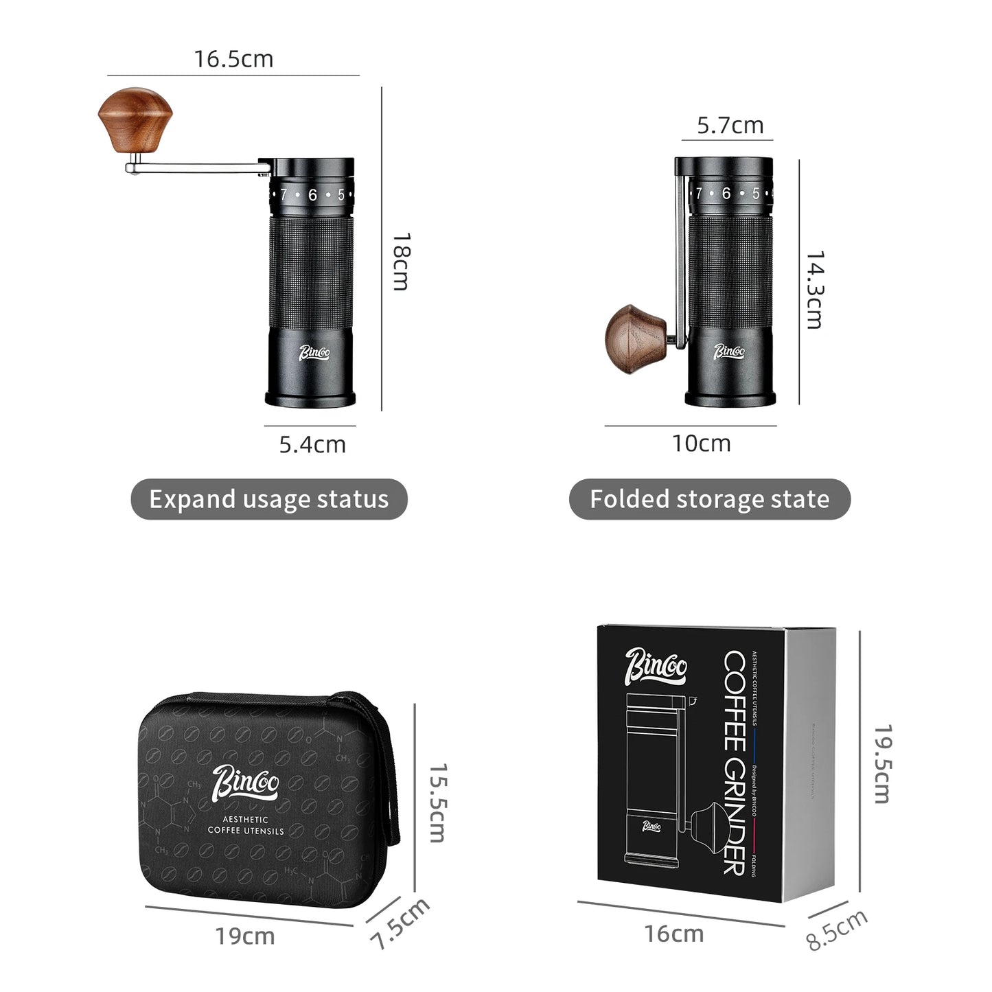 Bincoo Foldable Manual Coffee Grinder with External Adjustable Setting Stainless Steel Burr Grinder and Portable Storage Bag