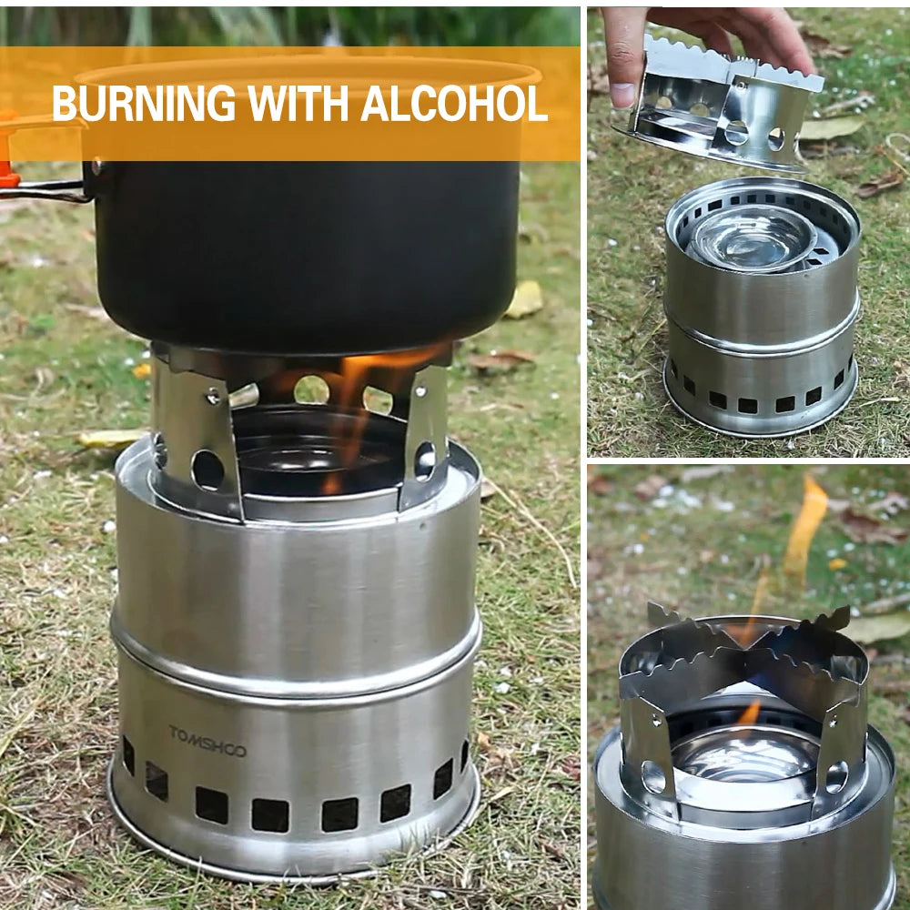 Upgrade Portable Camping Stove and Backpacking Stove Windproof Wood Burning Stove with Foldable Handle for Hiking Picnic and BBQ