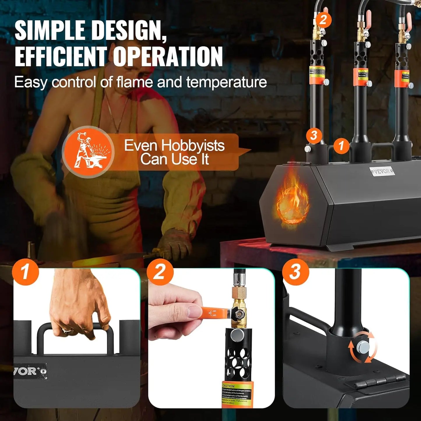 Portable Propane Forge 3 Burner Farrier Forge 2600 Degrees Fahrenheit Tool and Knife Making Blacksmithing Gas Forge Large Capacity Hexagon