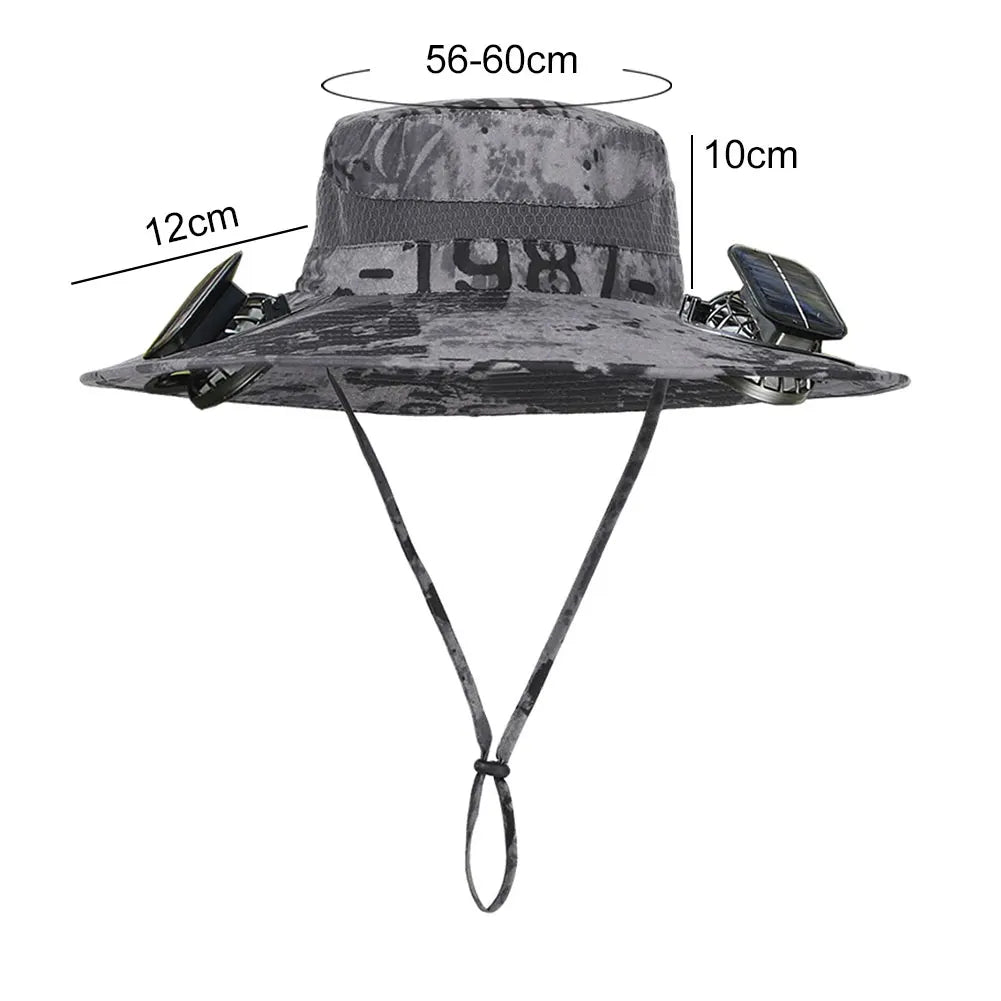 Outdoor Solar Fan Hat UV Protection Sun Hat with Solar Powered Fans Breathable Wide Brim Fishing Hat for Camping and Hiking