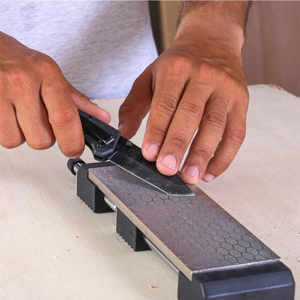8 Inch Diamond Sharpening Stone Set with Adjustable Non Slip Holder 400/1000 Grit Fine Double Sided Plate Whetstone Knife Tools