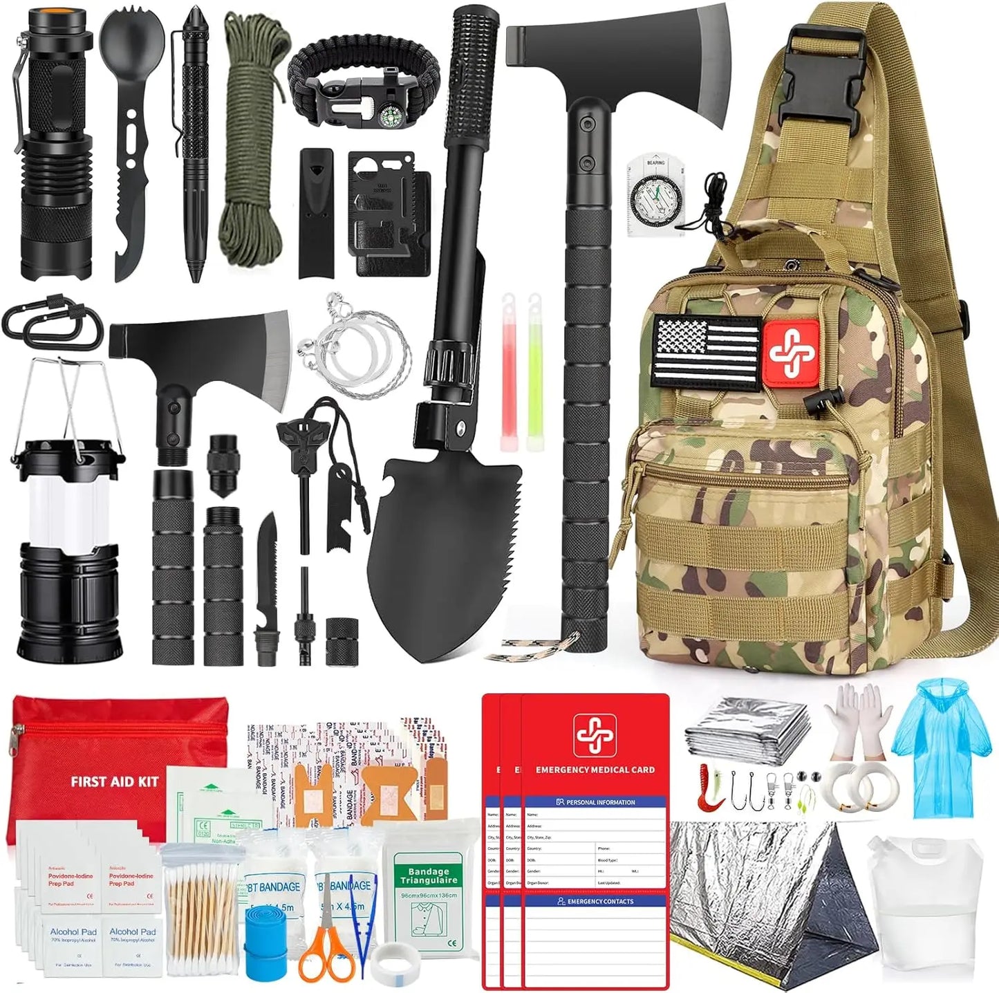 Survival Kit 262 Pieces of Survival Equipment and Supplies First Aid Kit and Crossbody Bag