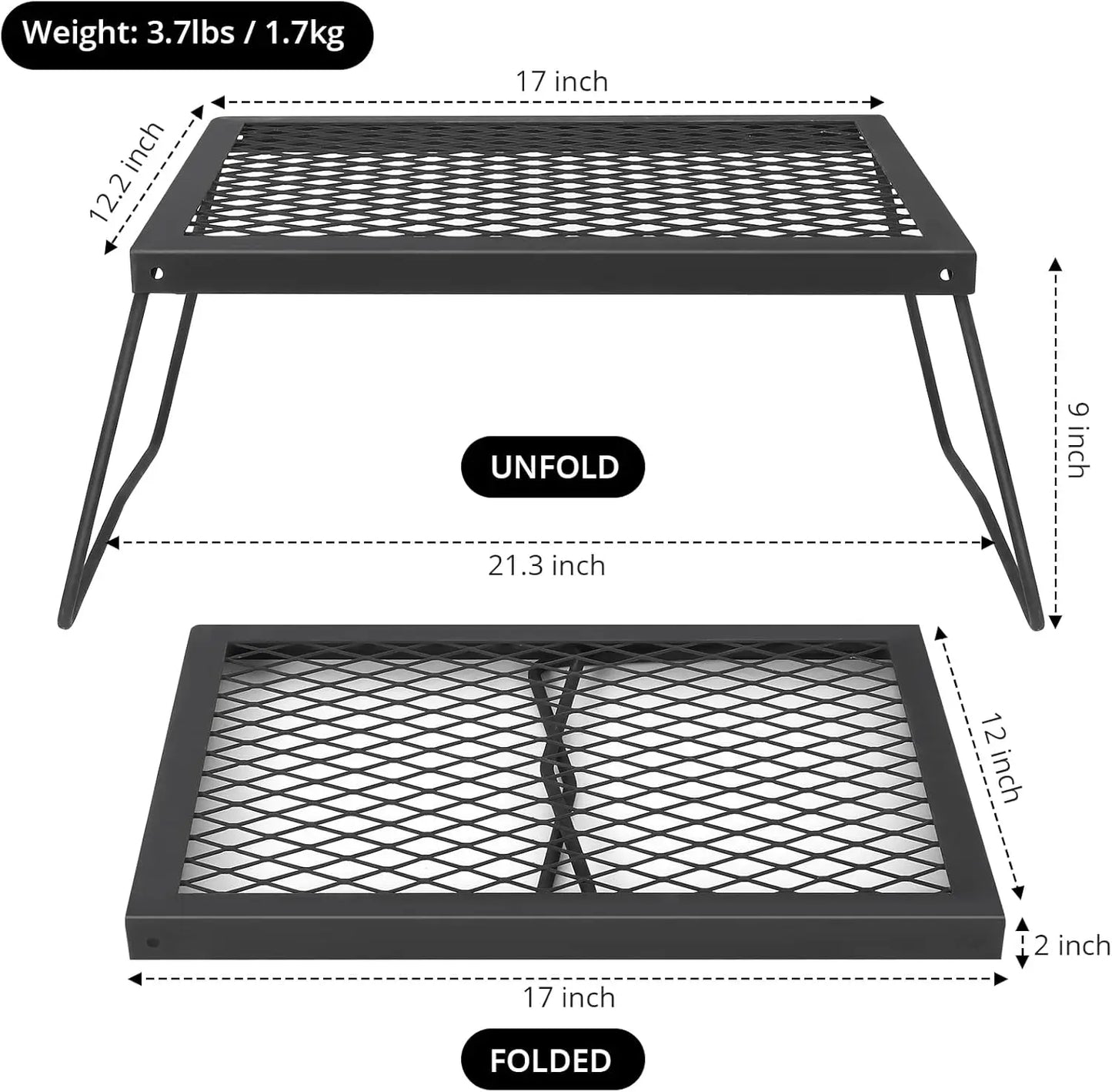 Folding Campfire Grill Heavy Duty Steel Mesh Grate Portable Camping Grates Over Fire Pit Campfire Cooking Grilling Rack