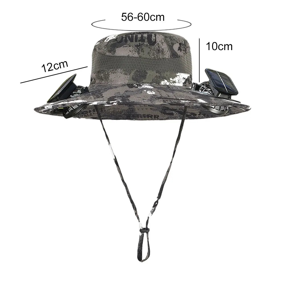 Outdoor Solar Fan Hat UV Protection Sun Hat with Solar Powered Fans Breathable Wide Brim Fishing Hat for Camping and Hiking