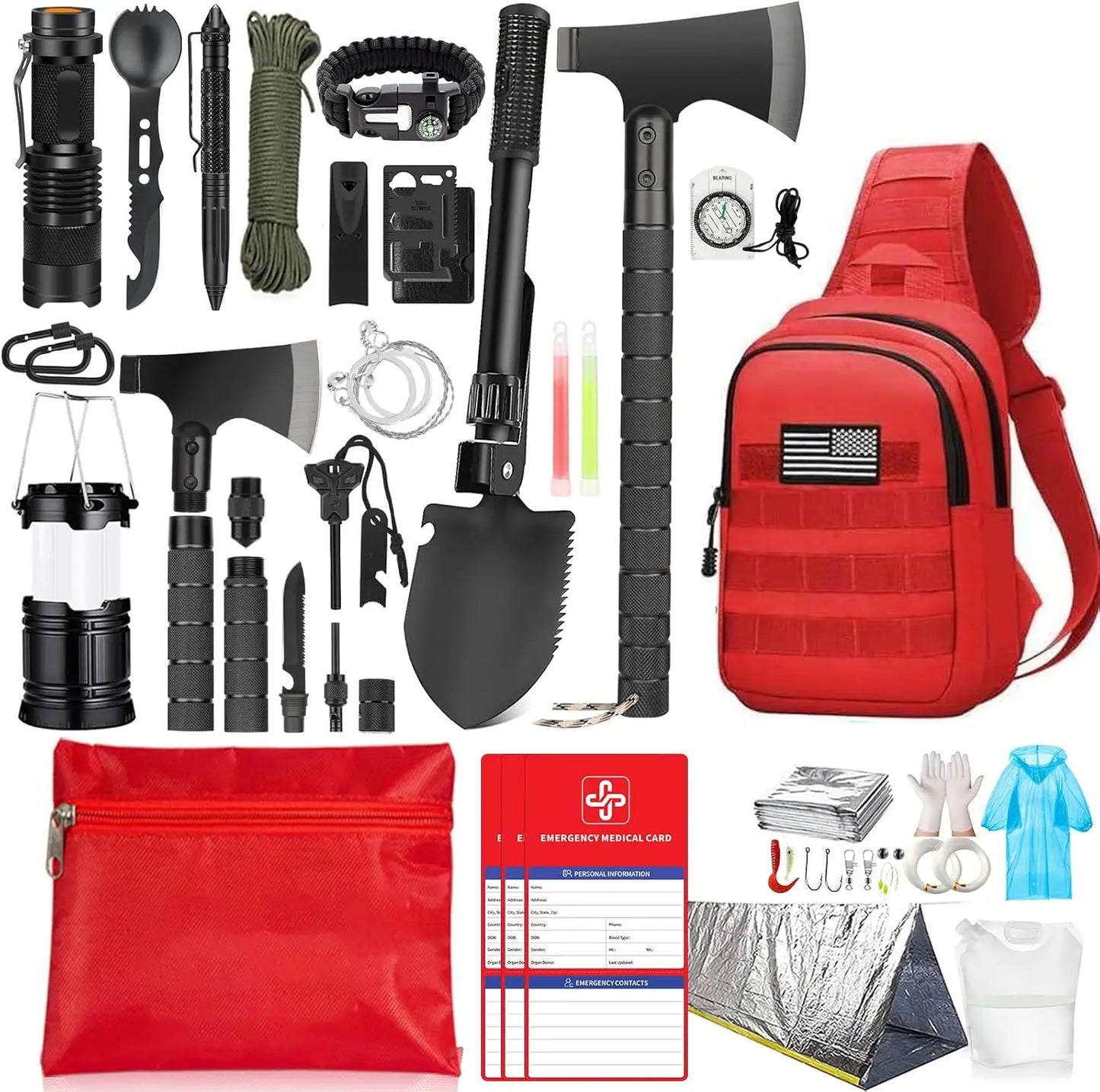 Survival Kit 262 Pieces of Survival Equipment and Supplies First Aid Kit and Crossbody Bag