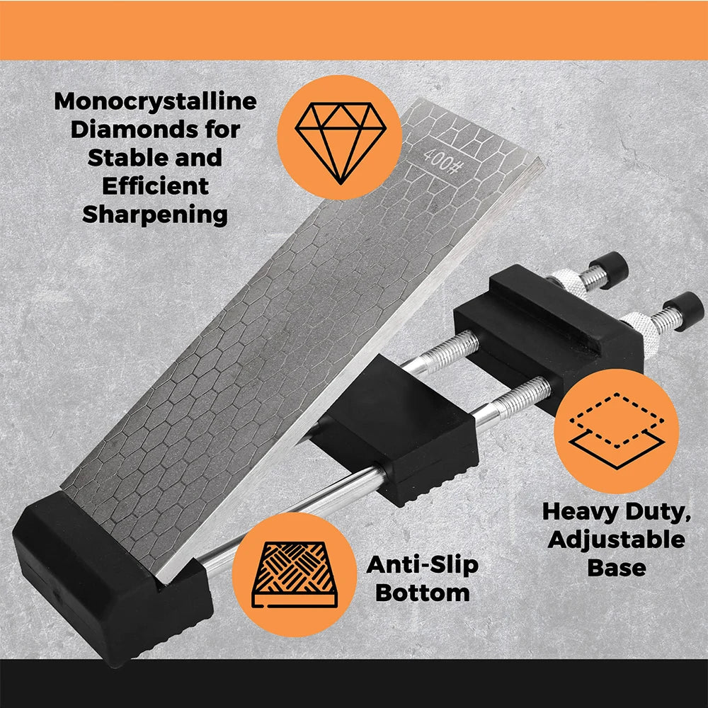 8 Inch Diamond Sharpening Stone Set with Adjustable Non Slip Holder 400/1000 Grit Fine Double Sided Plate Whetstone Knife Tools