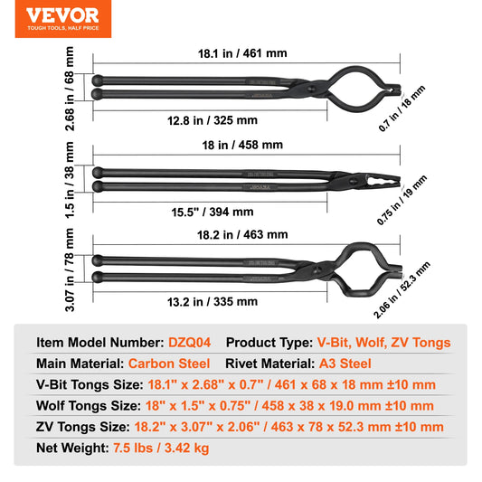 SucceBuy Blacksmith Tongs 18 Inch V Bit Bolt Tongs Wolf Jaw Tongs Z V Bit Tongs Gripping Tongs Carbon Steel Forge Tongs
