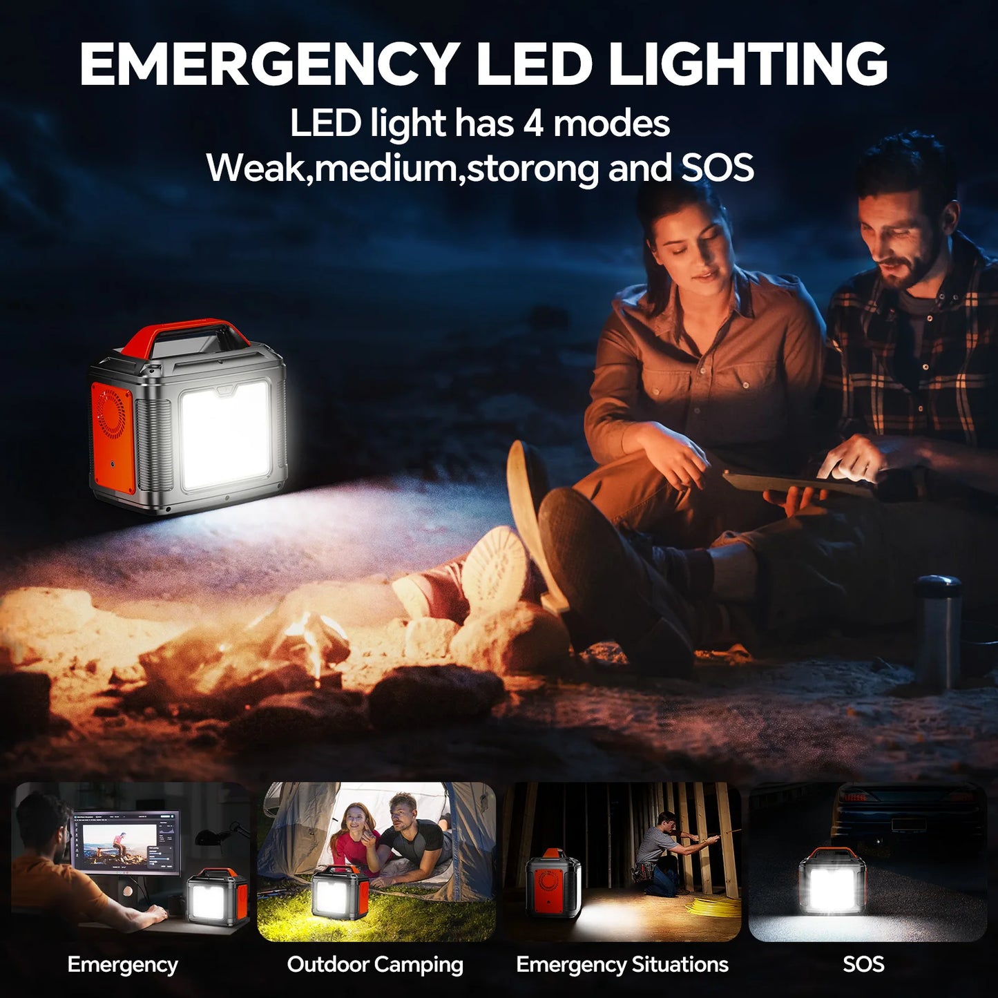 300W Portable Power Station 296Wh 80000mAh Camping Solar Generator Emergency Lithium Battery Black with Solar Panel
