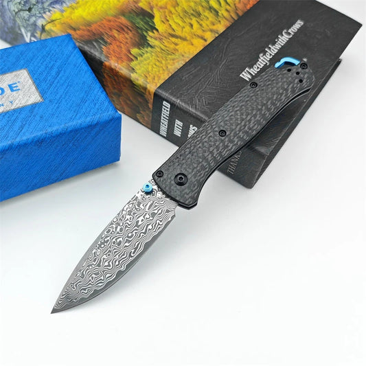 BM 535-3 Folding Knife Damascus Steel Blade Outdoor Tactical Hunting Knife Camping Hiking Portable Multi-Purpose EDC Tool